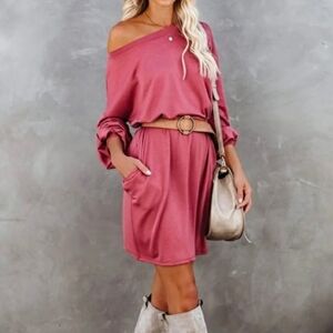 Vici Randy Pocketed Long Sleeve Shirt dress NEW Marsala